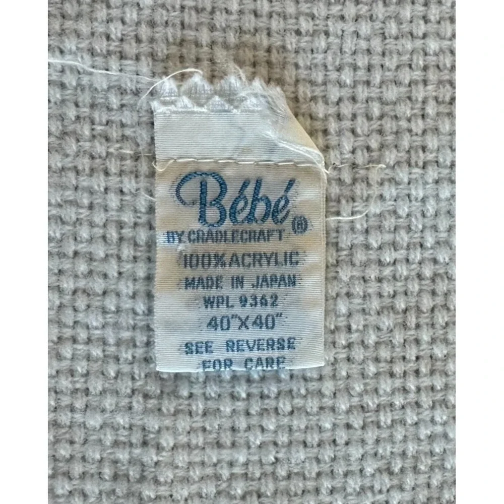 Vintage Cradlecraft Baby Crib Blanket Yellow Blue White Fringe Soft BeBe 40
